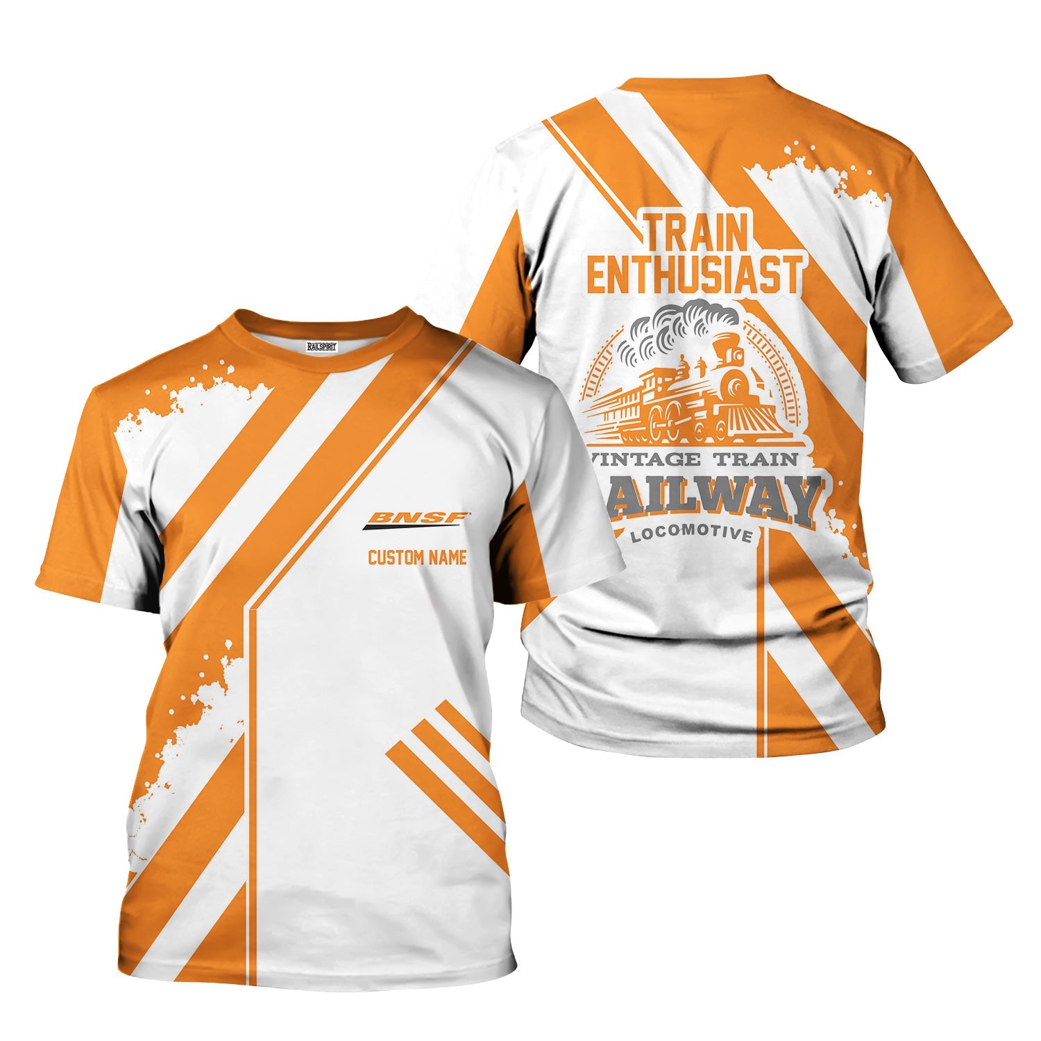 Railspirit Personalized BNSF Railway T-Shirt Locomotive Design Train Shirt for Train Enthusiast
