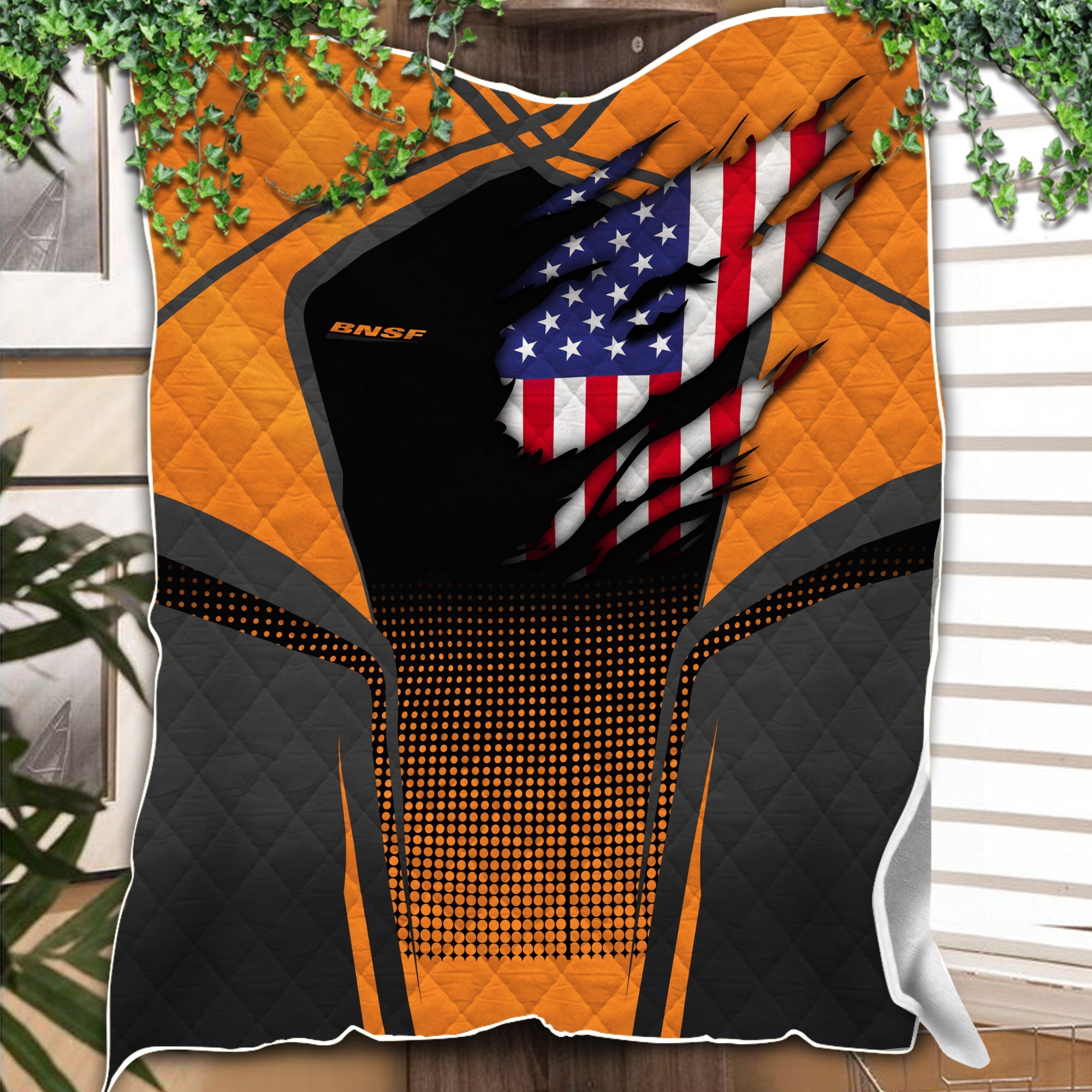 Railspirit Personalized BNSF Railway Premium Quilts American Vintage All Over Printed Premium Quilts