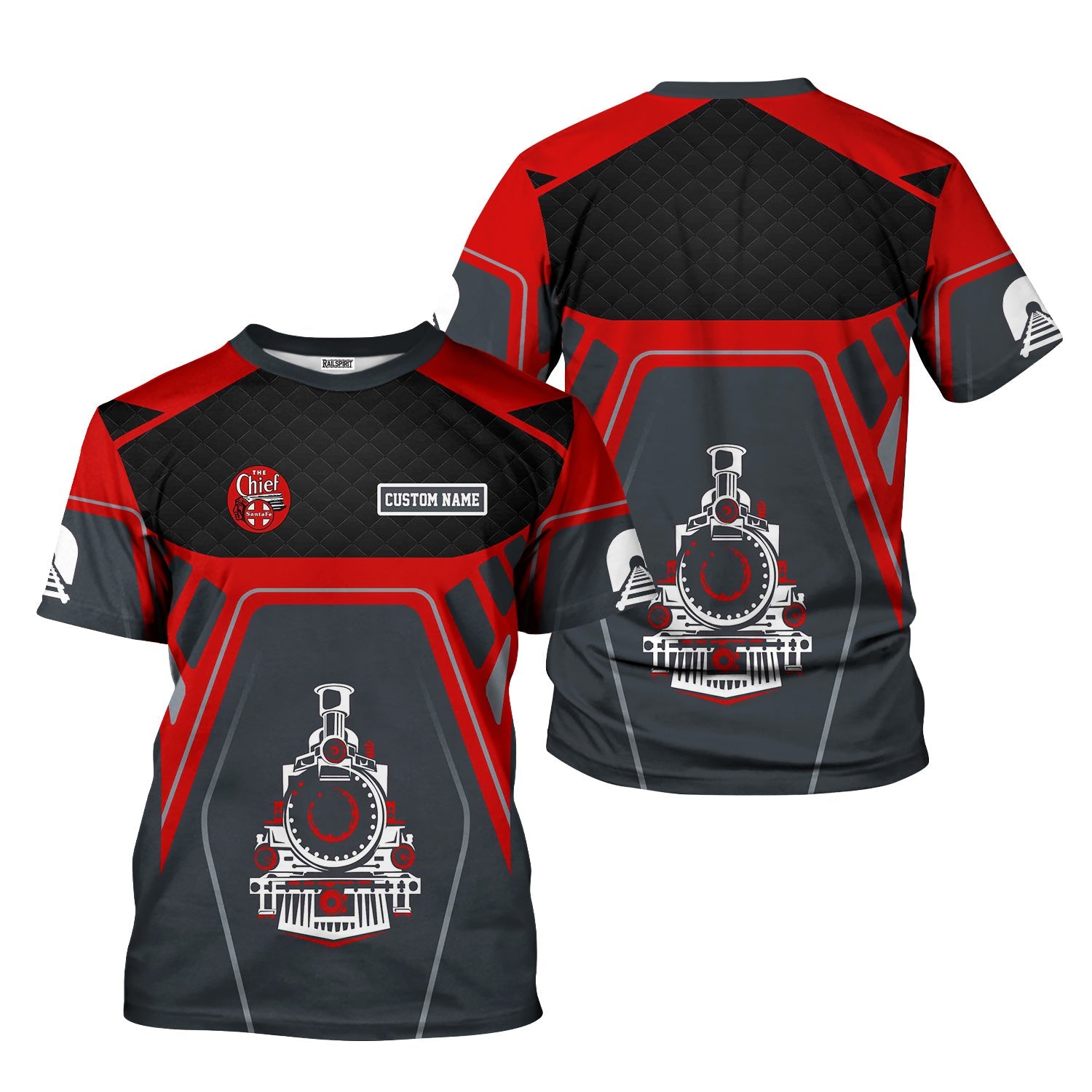 Railspirit Personalized The Chief Santa Fe Railroad T-Shirt Steam Locomotive Engine Graphic Train Shirt All Over Print