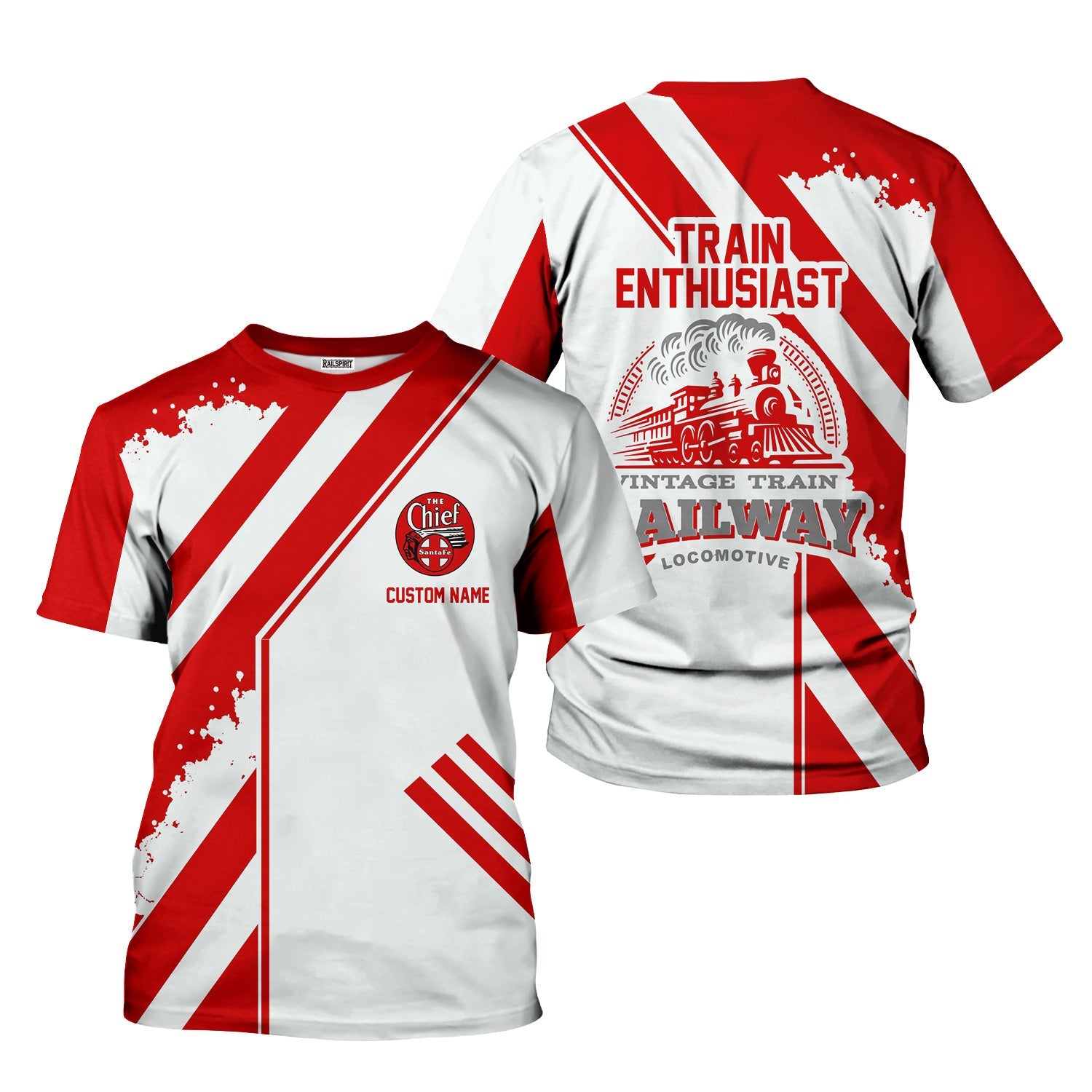 Railspirit Personalized The Chief Santa Fe Railroad T-Shirt Locomotive Design Train Shirt for Train Enthusiast