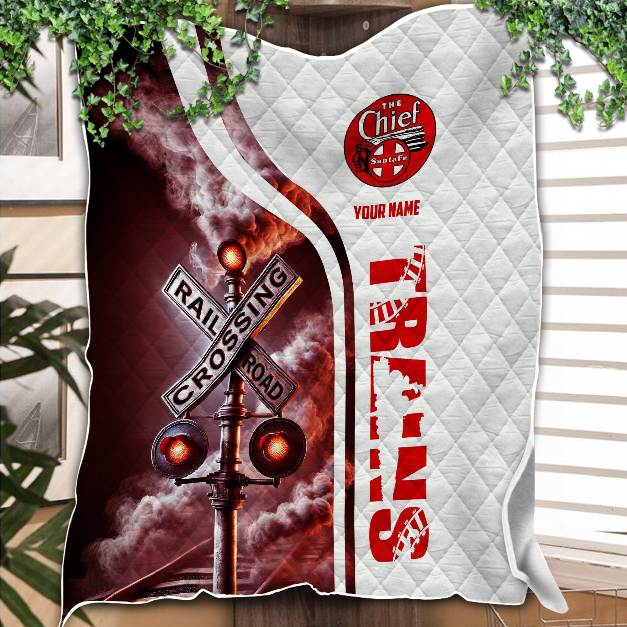 Railspirit Personalized The Chief Santa Fe Railroad Premium Quilts Railroad Crossing Sign Quilts All Over Print