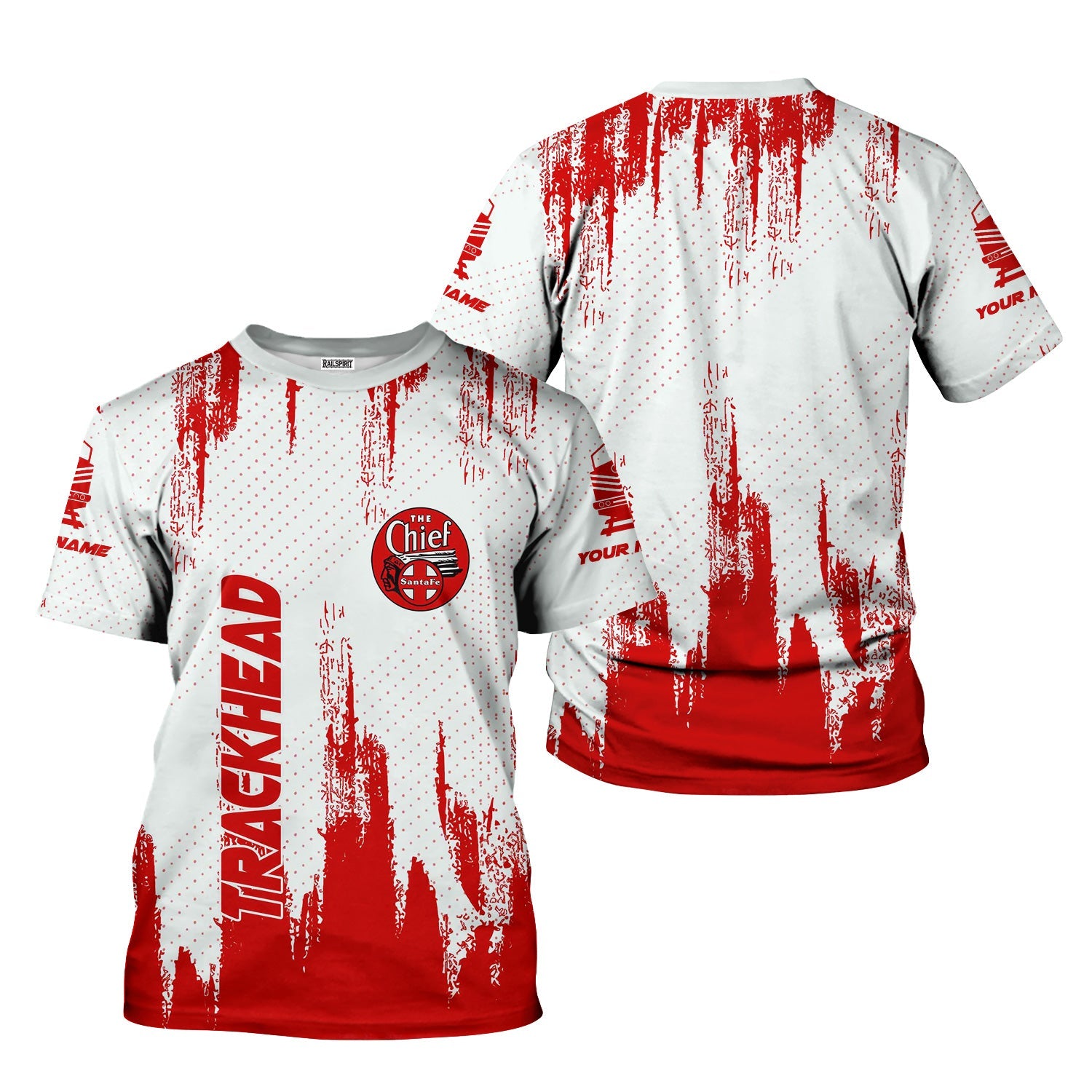 Railspirit Personalized The Chief Santa Fe Railroad T-Shirt Paint Impact Design Train Shirt for Trackhead