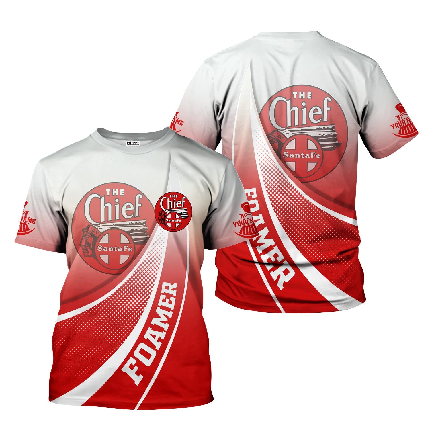 Railspirit Personalized The Chief Santa Fe Railroad T-Shirt Railway-Themed Style Shirt Gift Idea For Trainspotter