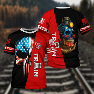Railspirit Personalized The Chief Santa Fe Railroad T-Shirt Train Skull American Flag Shirt All Over Print