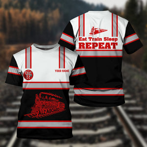 Railspirit Custom Name The Chief Santa Fe Railroad T Shirt Eat Train Sleep Repeat Printed Train Shirt