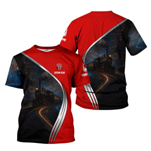 Railspirit Personalized The Chief Santa Fe Railroad T-Shirt Steampunk Locomotive with Custom Year Train Shirt