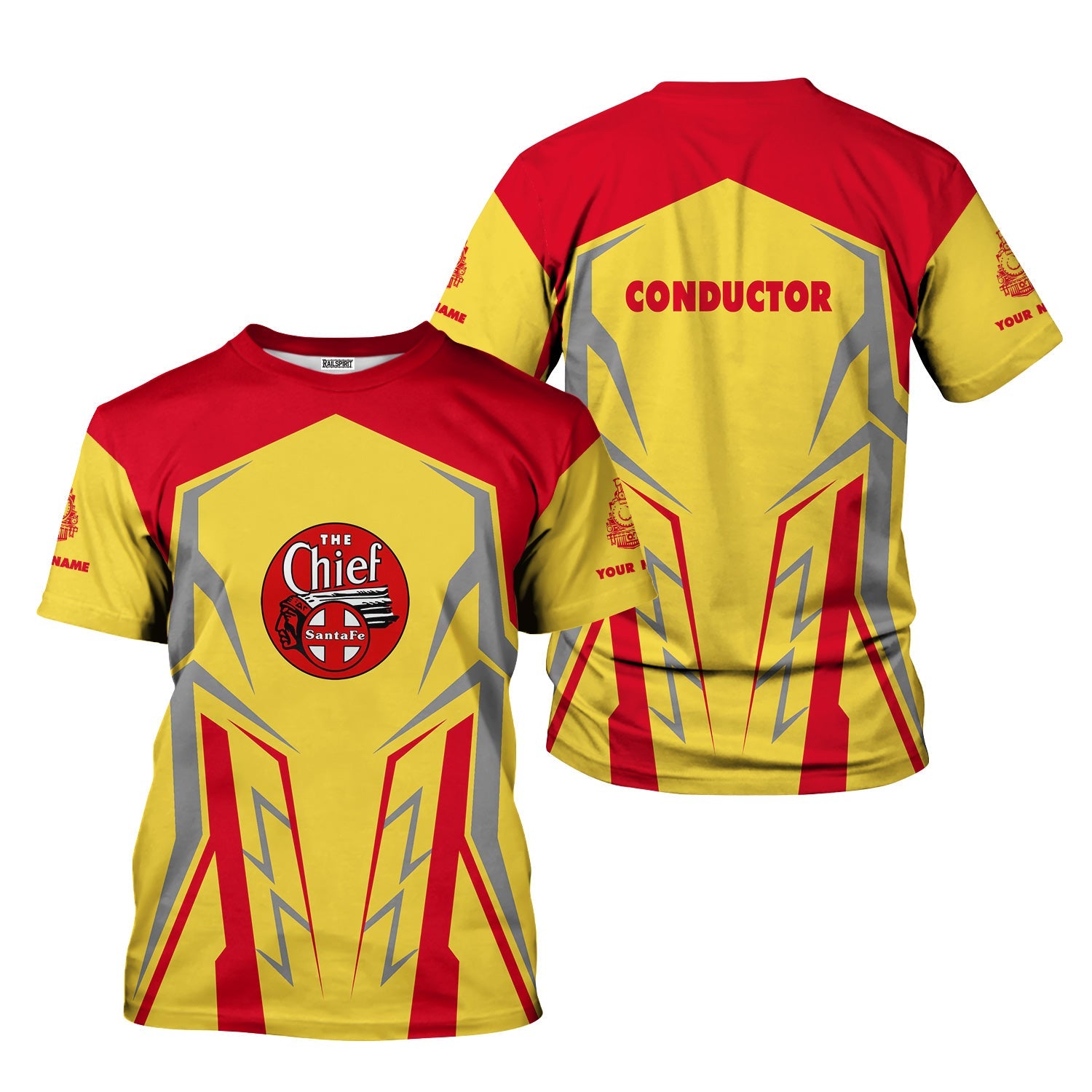 Railspirit Personalized The Chief Santa Fe Railroad T-Shirt Futuristic Design with Custom Job Train Shirt