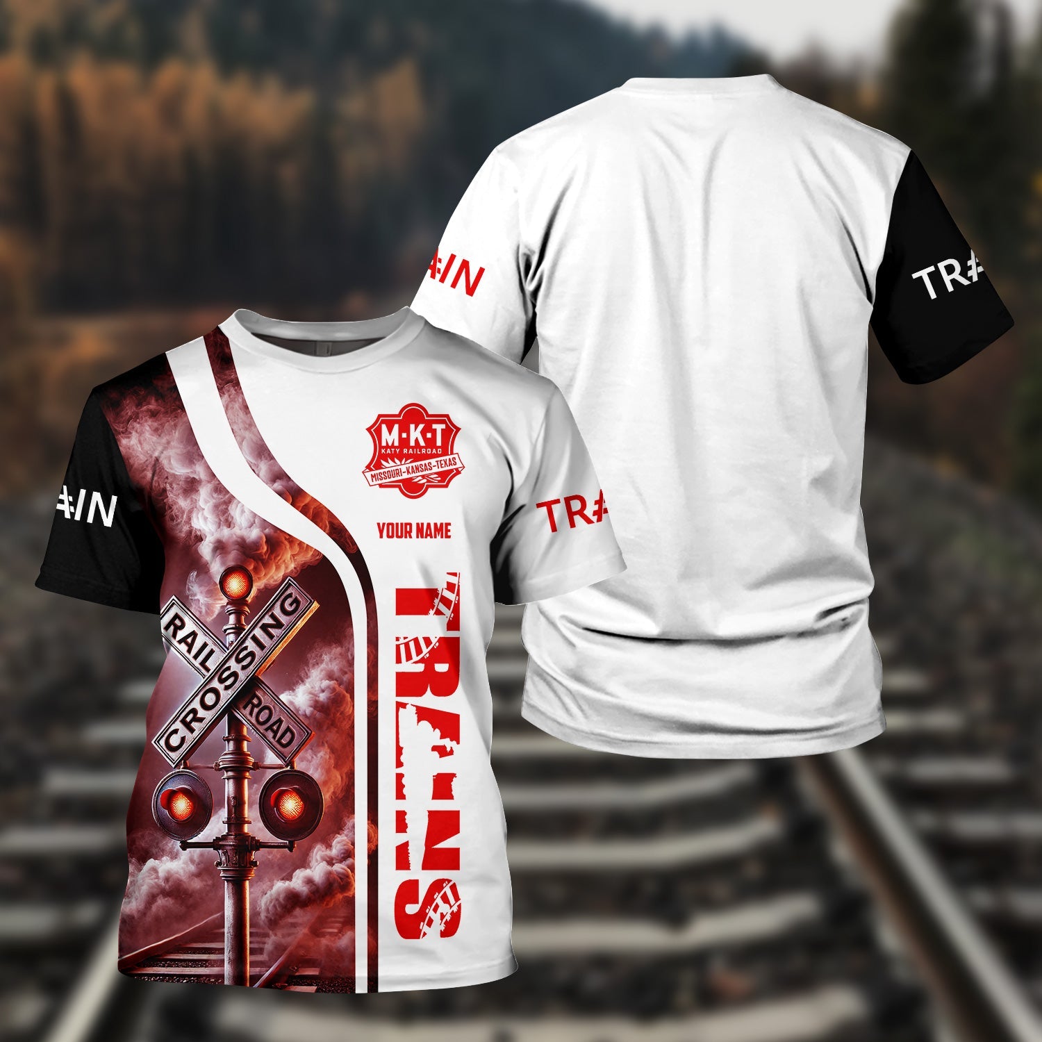 Railspirit Custom Name Katy Railroad T Shirt Railroad Crossing Sign Train Shirt All Over Print