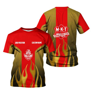 Railspirit Custom Name and Job Title Katy Railroad T-Shirt Flame Graphic Train Shirt