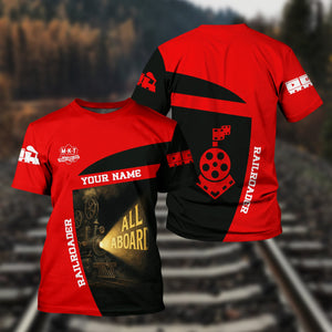 Railspirit Personalized Katy Railroad T-Shirt All Aboard Steam Train Movie Projector Style Shirt