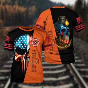 Railspirit Personalized Pacific Electric Railroad T-Shirt Train Skull American Flag Shirt All Over Print