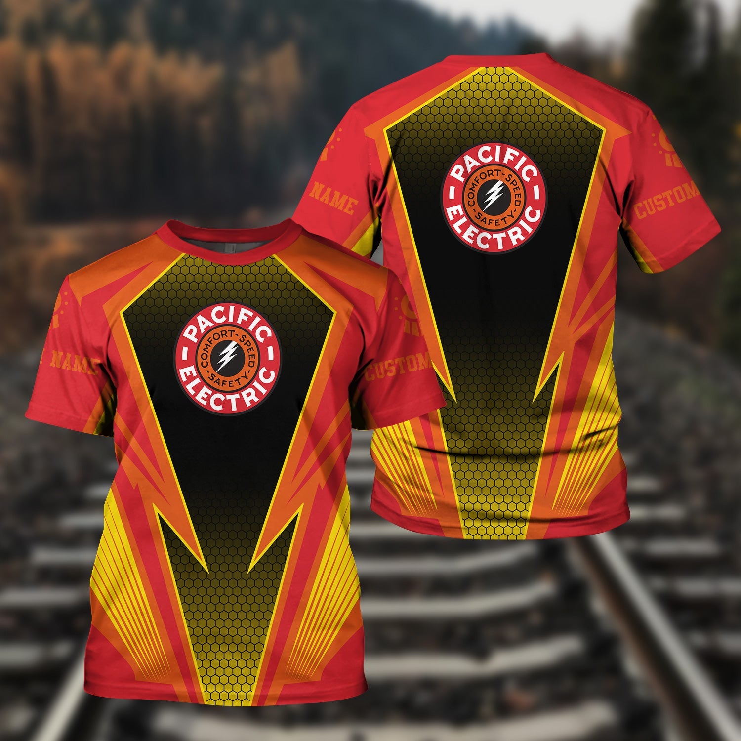 Railspirit Personalized Pacific Electric Railroad T-Shirt Lightning Graphic Style Shirt Gift Idea For Train Lover