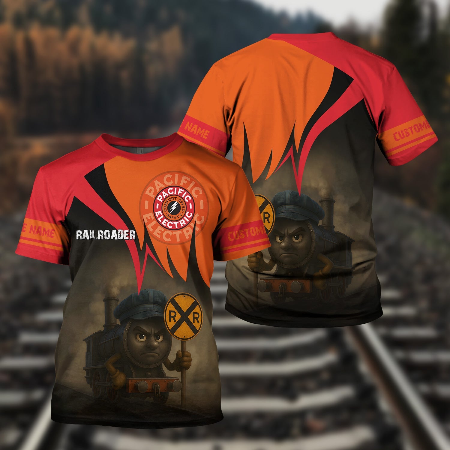 Railspirit Personalized Pacific Electric Railroad T-Shirt Angry Train Shirt Gift Idea For Train Lover