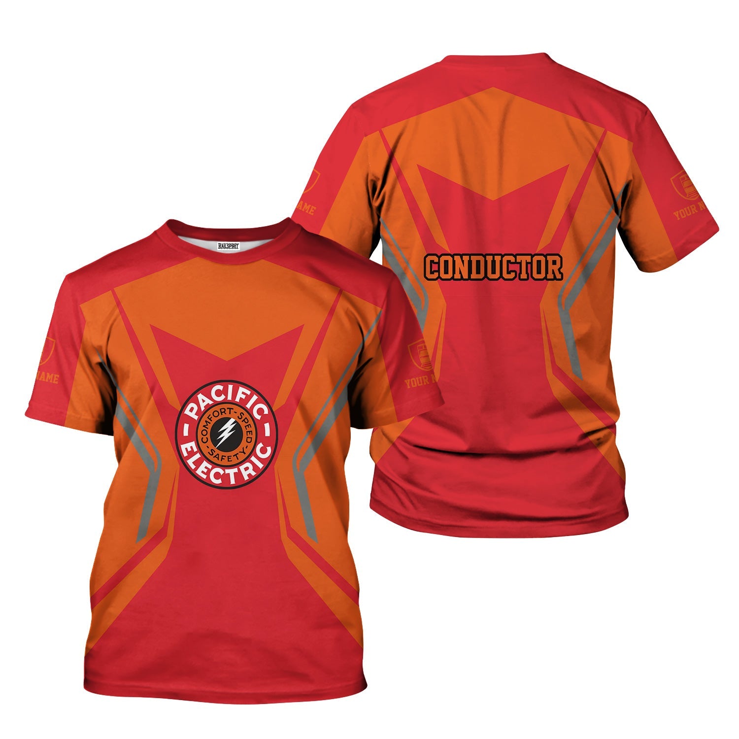 Railspirit Personalized Pacific Electric Railroad T-Shirt Unique Style with Custom Job Train Shirt