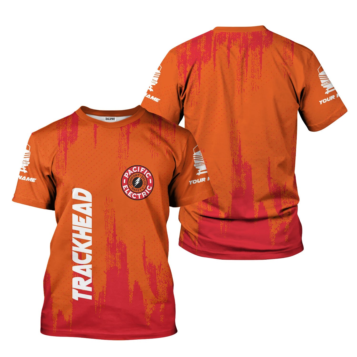 Railspirit Personalized Pacific Electric Railroad T-Shirt Paint Impact Design Train Shirt for Trackhead