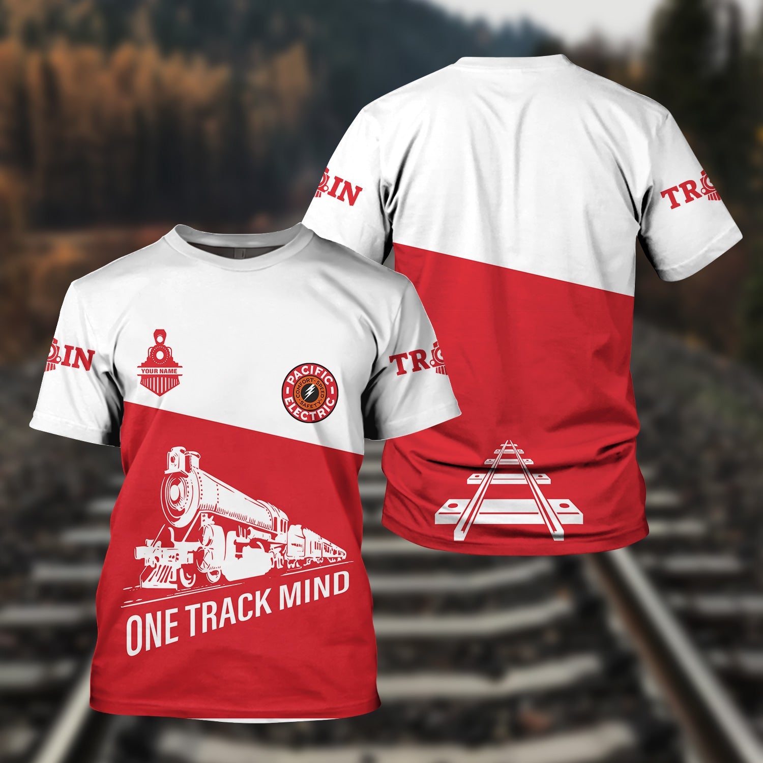 Railspirit Personalized Pacific Electric Railroad T Shirt One Track Mind Unisex Train Shirt Gift Idea For Train Lover