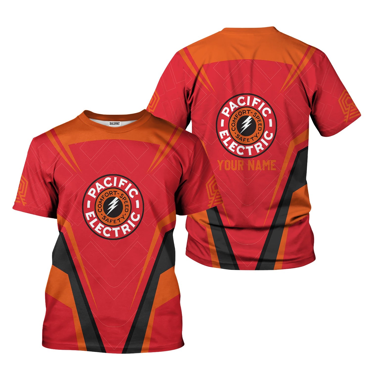 Railspirit Personalized Pacific Electric Railroad T-Shirt Railway Inspired Apparel Train Shirt for Train Lovers