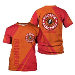 Railspirit Personalized Pacific Electric Railroad T-Shirt Crackle Texture Style Shirt For Trackhead