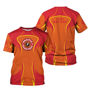 Railspirit Personalized Pacific Electric Railroad T-Shirt Distinctive Flame Style Shirt For Steam Engine Addict