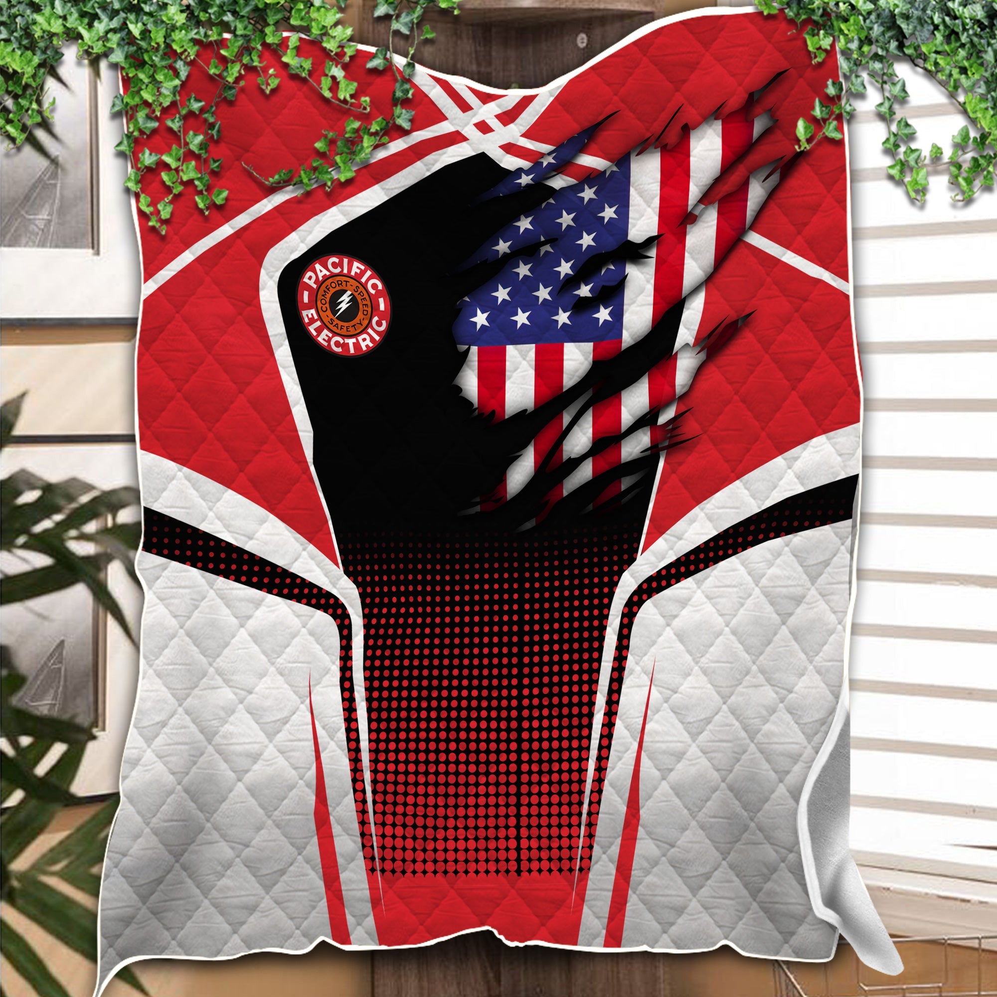 Railspirit Personalized Pacific Electric Railroad Premium Quilts American Vintage All Over Printed Premium Quilts