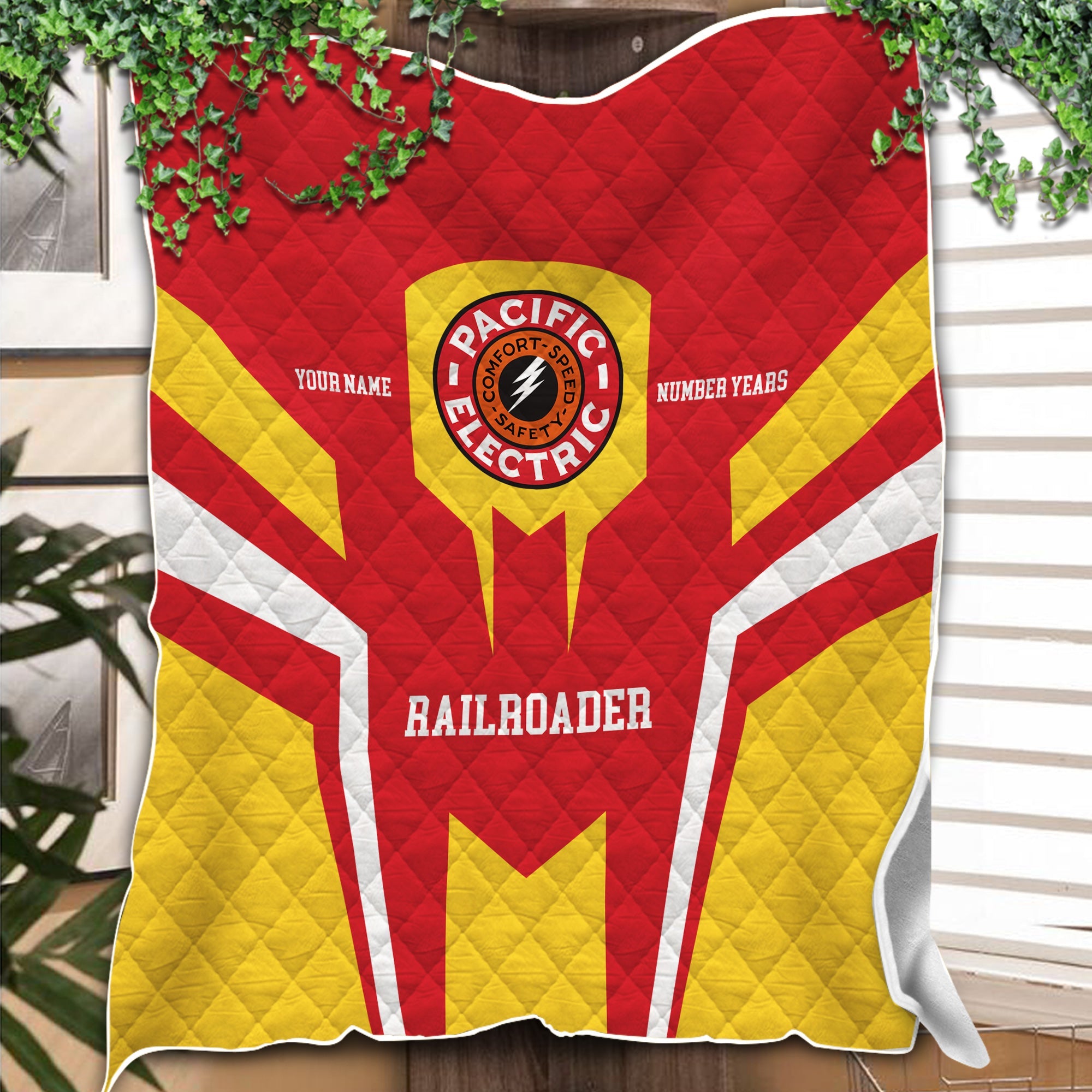 Railspirit Personalized Pacific Electric Railroad Premium Quilts Custom Year Railroader Gift Idea For Train Lover