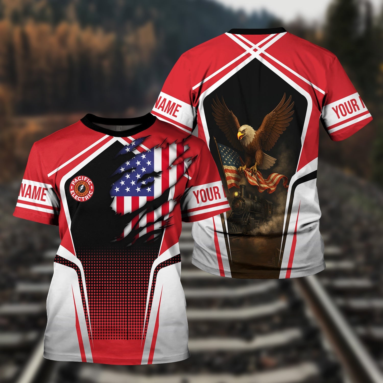 Railspirit Personalized Pacific Electric Railroad T Shirt American Eagle Vintage Train Shirt