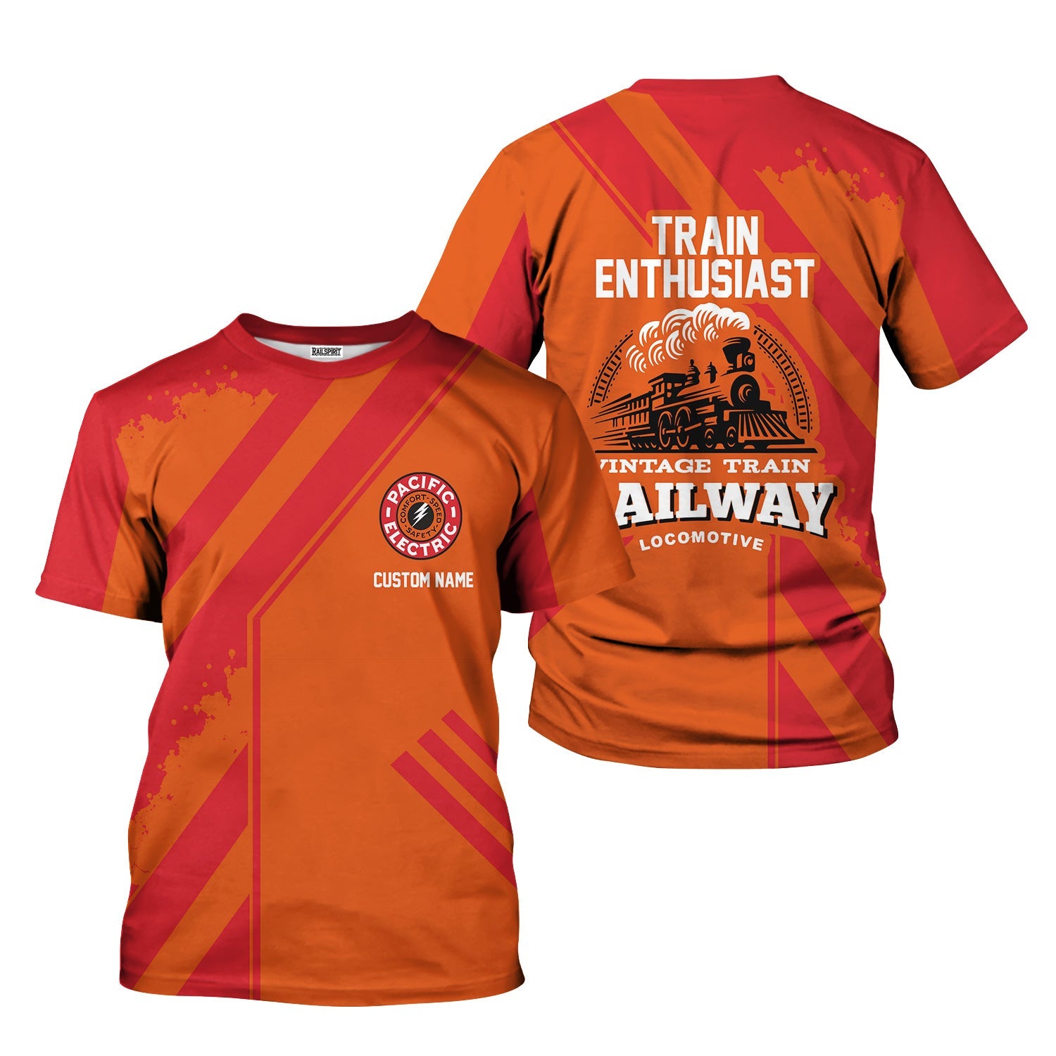 Railspirit Personalized Pacific Electric Railroad T-Shirt Locomotive Design Train Shirt for Train Enthusiast