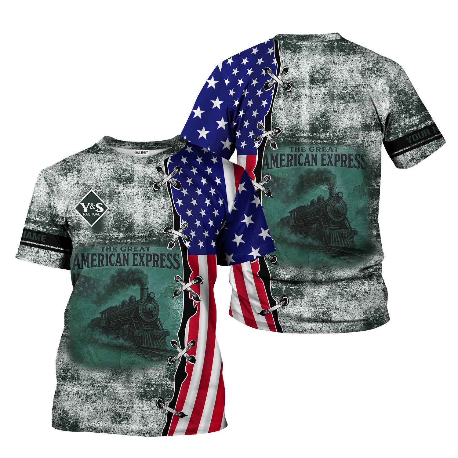 Railspirit Personalized Youngstown & Southern Railroad T-Shirt Retro American Express Train With USA Flag Shirt
