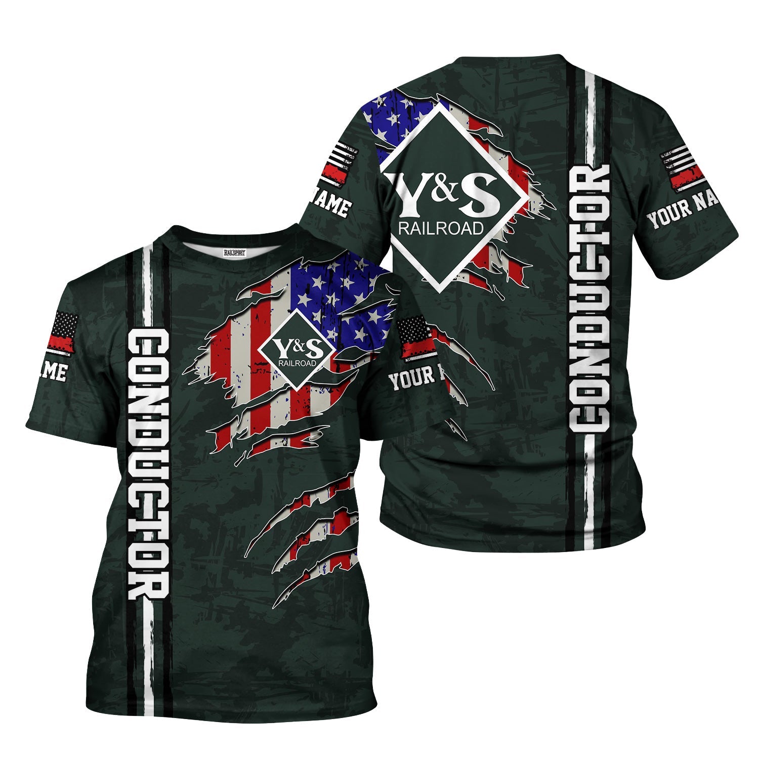 Railspirit Personalized Youngstown & Southern Railroad T-Shirt USA Flag Claw Art with Custom Job Train Shirt