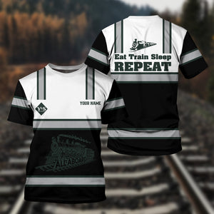 Railspirit Custom Name Youngstown & Southern Railroad T Shirt Eat Train Sleep Repeat Printed Train Shirt