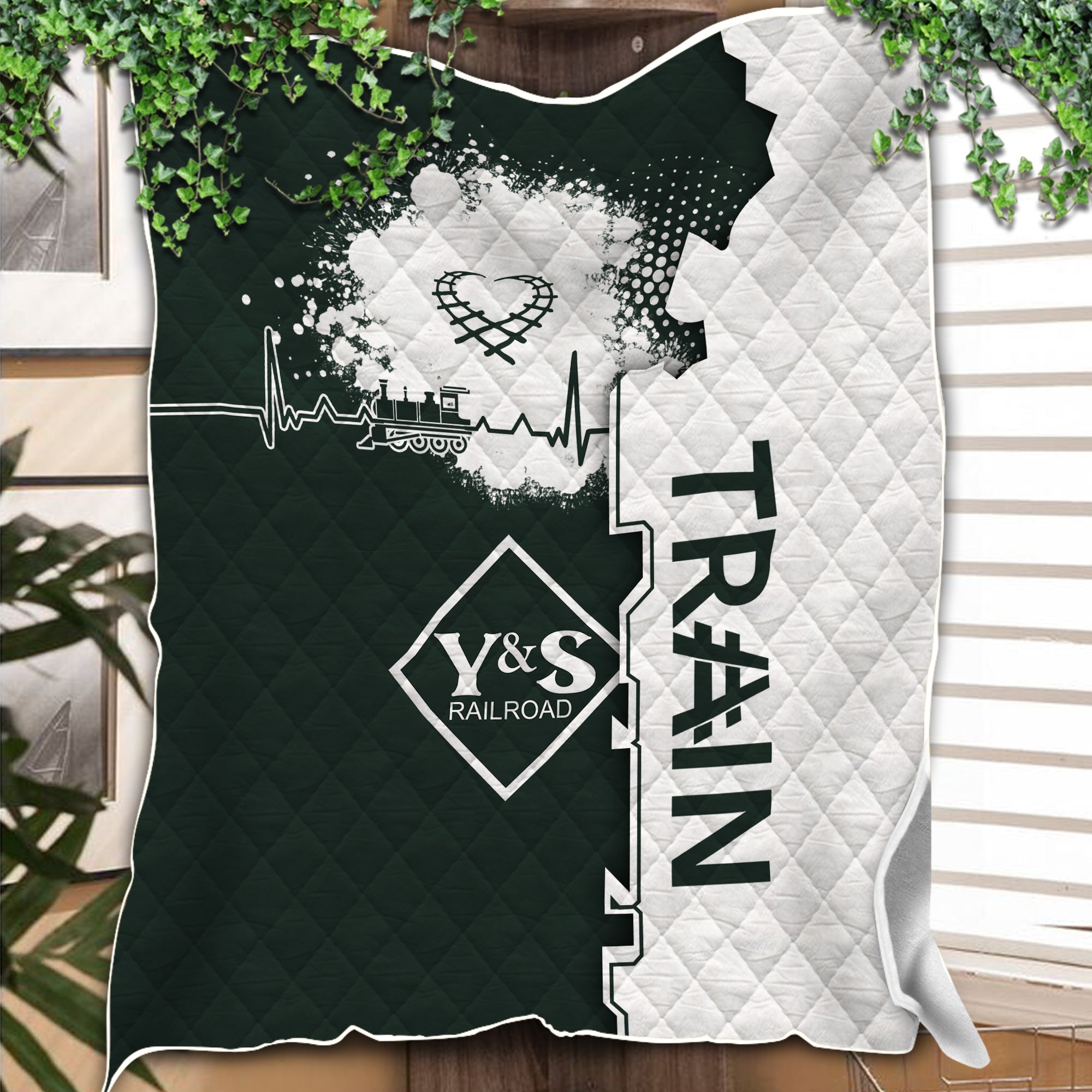 Railspirit Youngstown & Southern Railroad Premium Quilts Engine Heartbeat and Track Love Style Quilts Gift Idea For Train Lovers