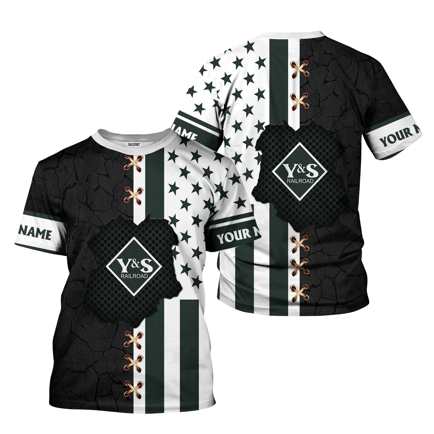 Railspirit Personalized Youngstown & Southern Railroad T-Shirt American Flag with Crack Effect Train Shirt