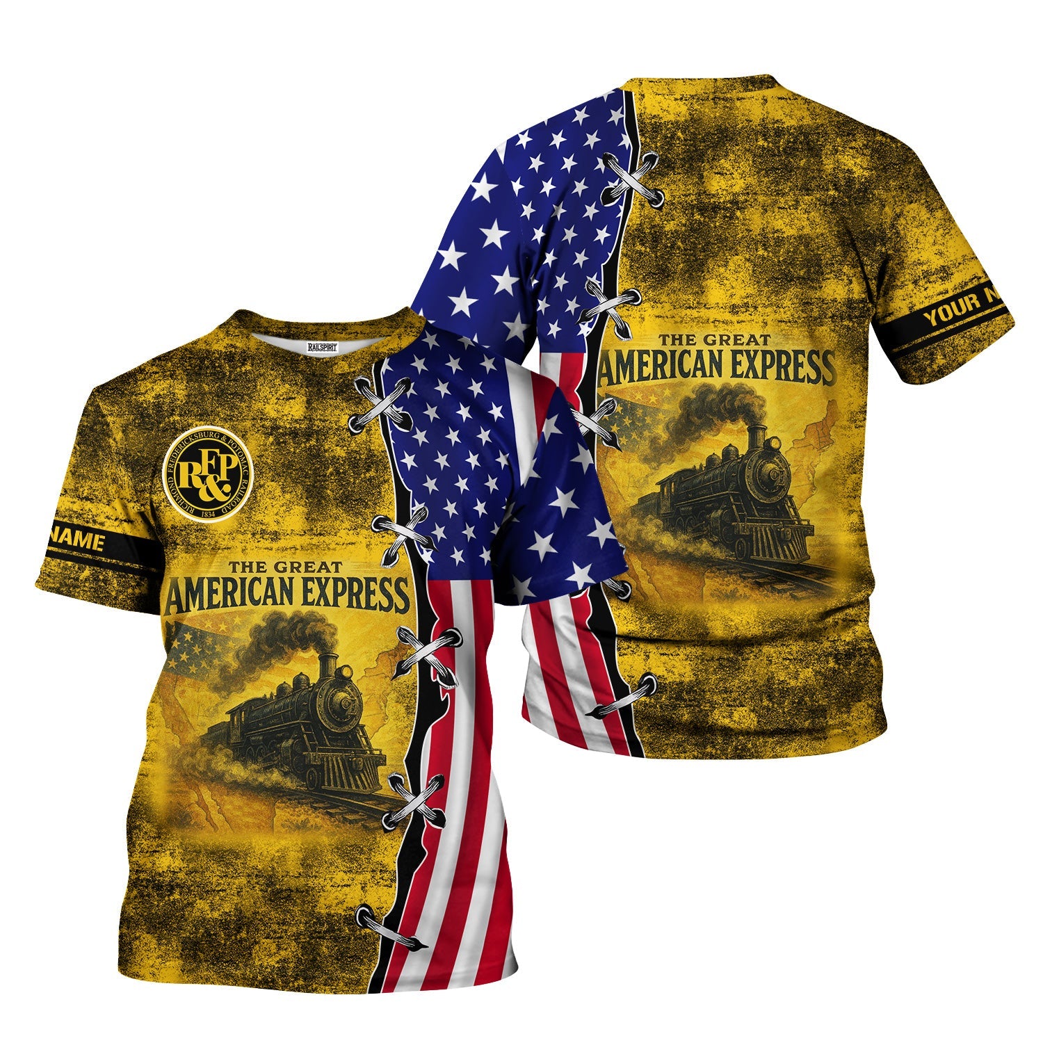 Railspirit Personalized Richmond, Fredericksburg And Potomac Railroad T-Shirt Retro American Express Train With USA Flag Shirt