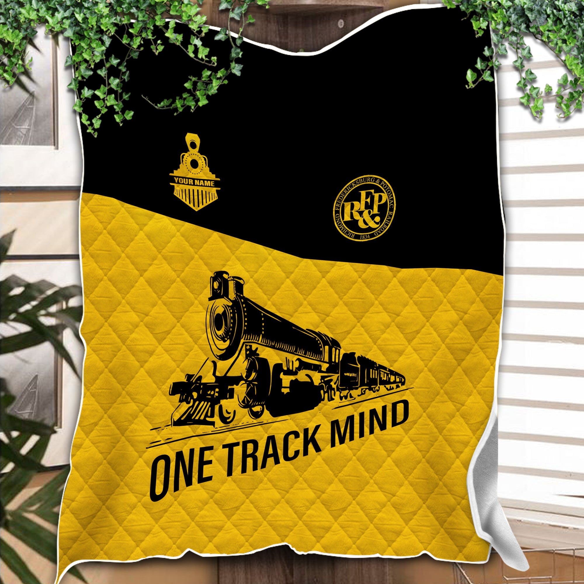 Railspirit Personalized Richmond, Fredericksburg And Potomac Railroad Premium Quilt One Track Mind Train Premium Quilt Gift Idea For Train Lover