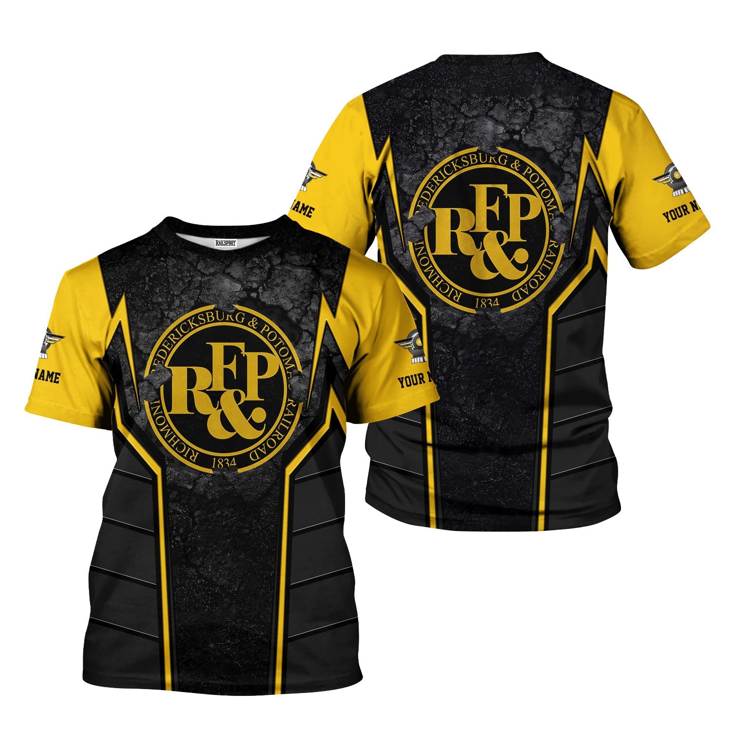 Railspirit Personalized Richmond, Fredericksburg And Potomac Railroad T-Shirt Cracked Metal Design Train Shirt for Rail Enthusiasts