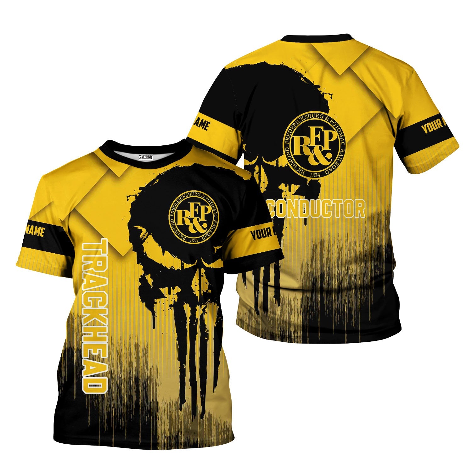 Railspirit Personalized Richmond, Fredericksburg And Potomac Railroad T-Shirt Skull Design with Custom Job Train Shirt for Trackhead Crew