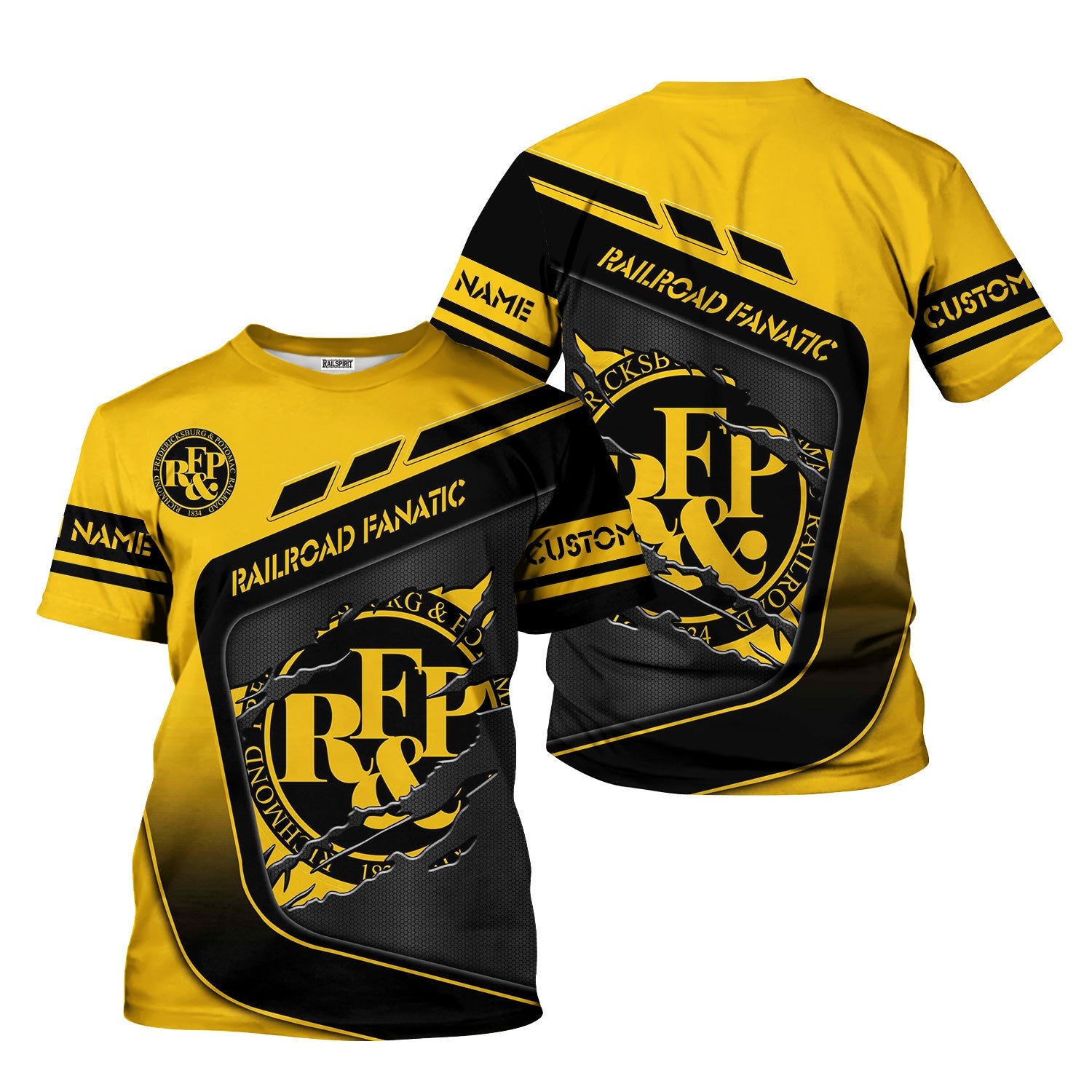 Railspirit Personalized Richmond, Fredericksburg And Potomac Railroad T-Shirt Ripped Texture Style Train Shirt For Railroad Fanatic