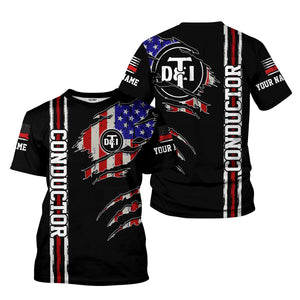 Railspirit Personalized Detroit Toledo And Ironton Railroad T-Shirt USA Flag Claw Art with Custom Job Train Shirt