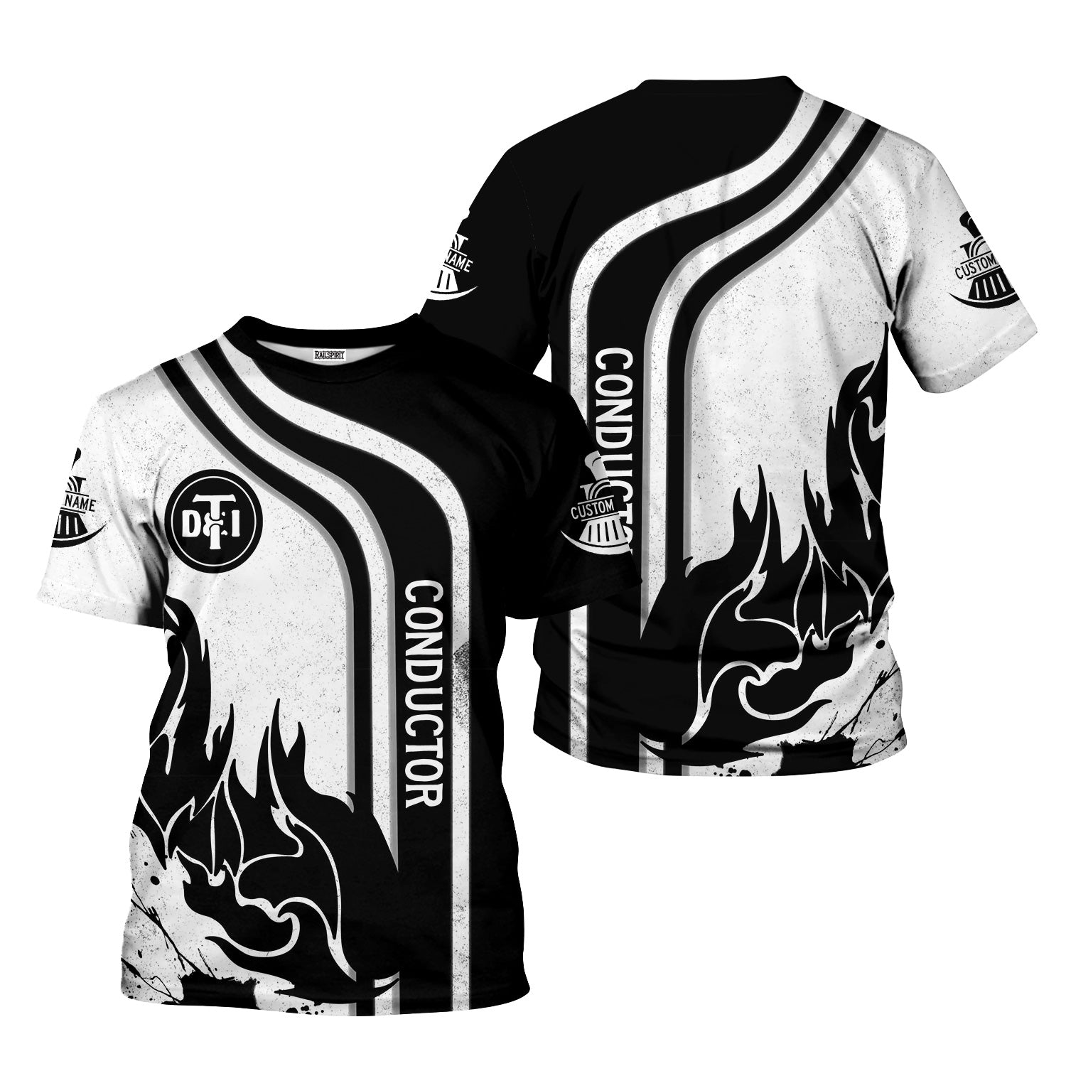 Railspirit Personalized Detroit Toledo And Ironton Railroad T-Shirt Flame Design with Custom Job Position Train Shirt