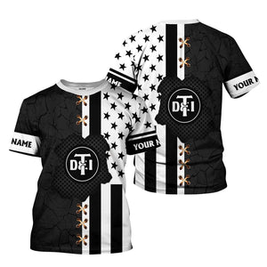 Railspirit Personalized Detroit Toledo And Ironton Railroad T-Shirt American Flag with Crack Effect Train Shirt