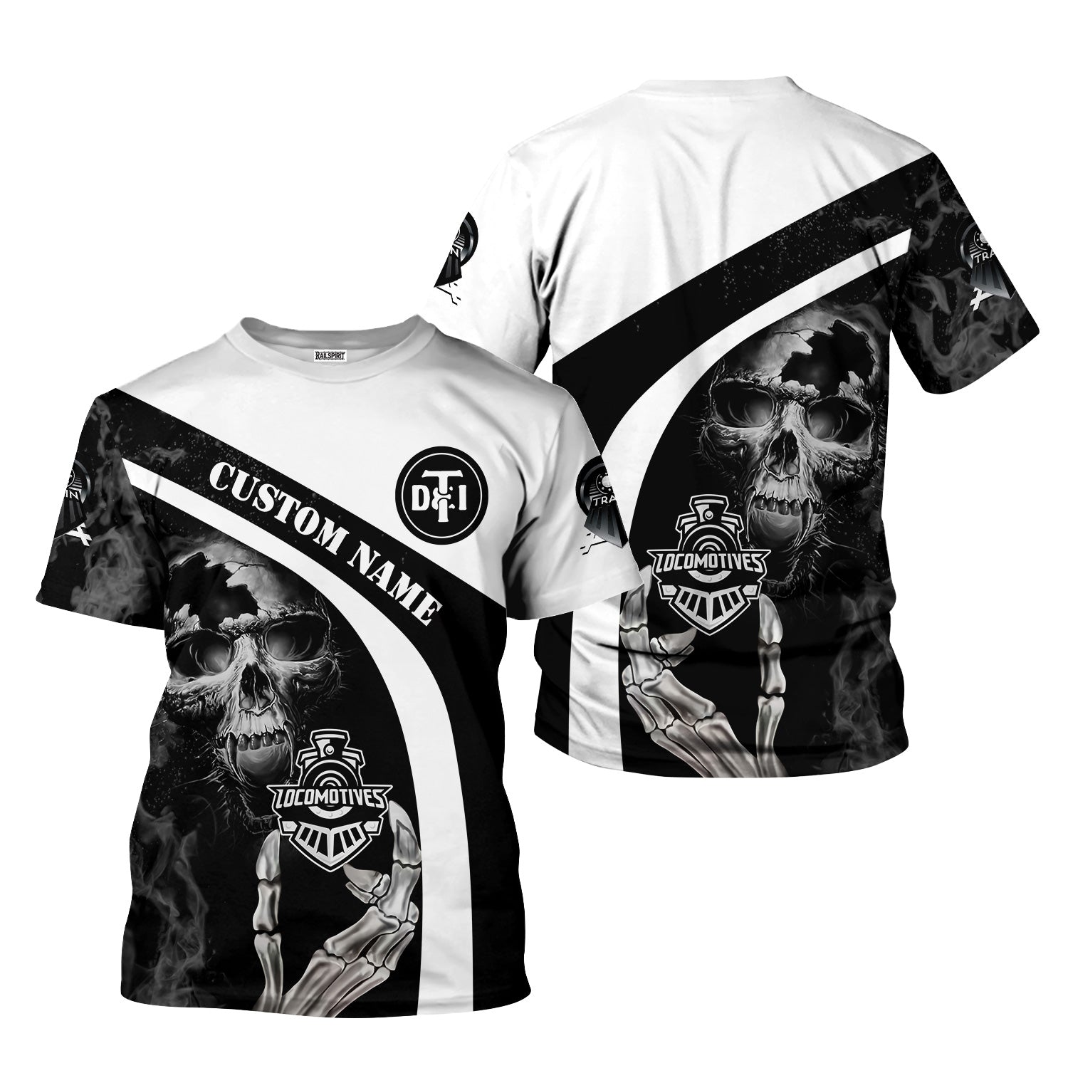 Railspirit Personalized Detroit Toledo And Ironton Railroad T-Shirt Flame Skull Design Train Shirt for Locomotive Fans