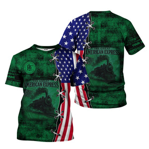Railspirit Personalized Pittsburgh And Lake Erie Railroad T-Shirt Retro American Express Train With USA Flag Shirt