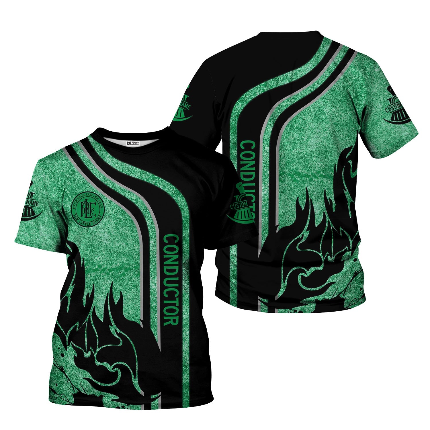 Railspirit Personalized Pittsburgh And Lake Erie Railroad T-Shirt Flame Design with Custom Job Position Train Shirt
