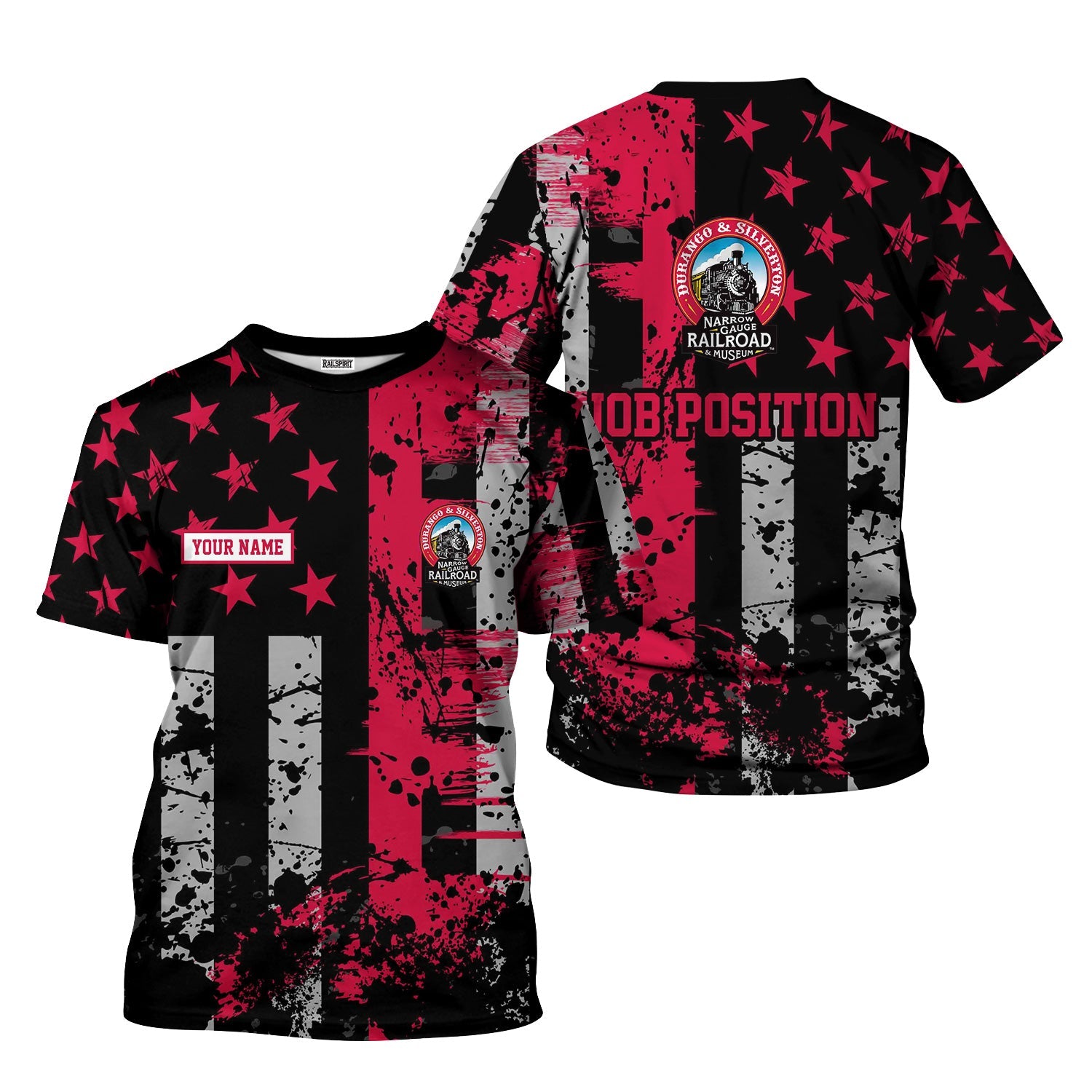 Railspirit Personalized Durango And Silverton Narrow Gauge Railroad T-Shirt Artistic Paint American Flag Style Train Shirt