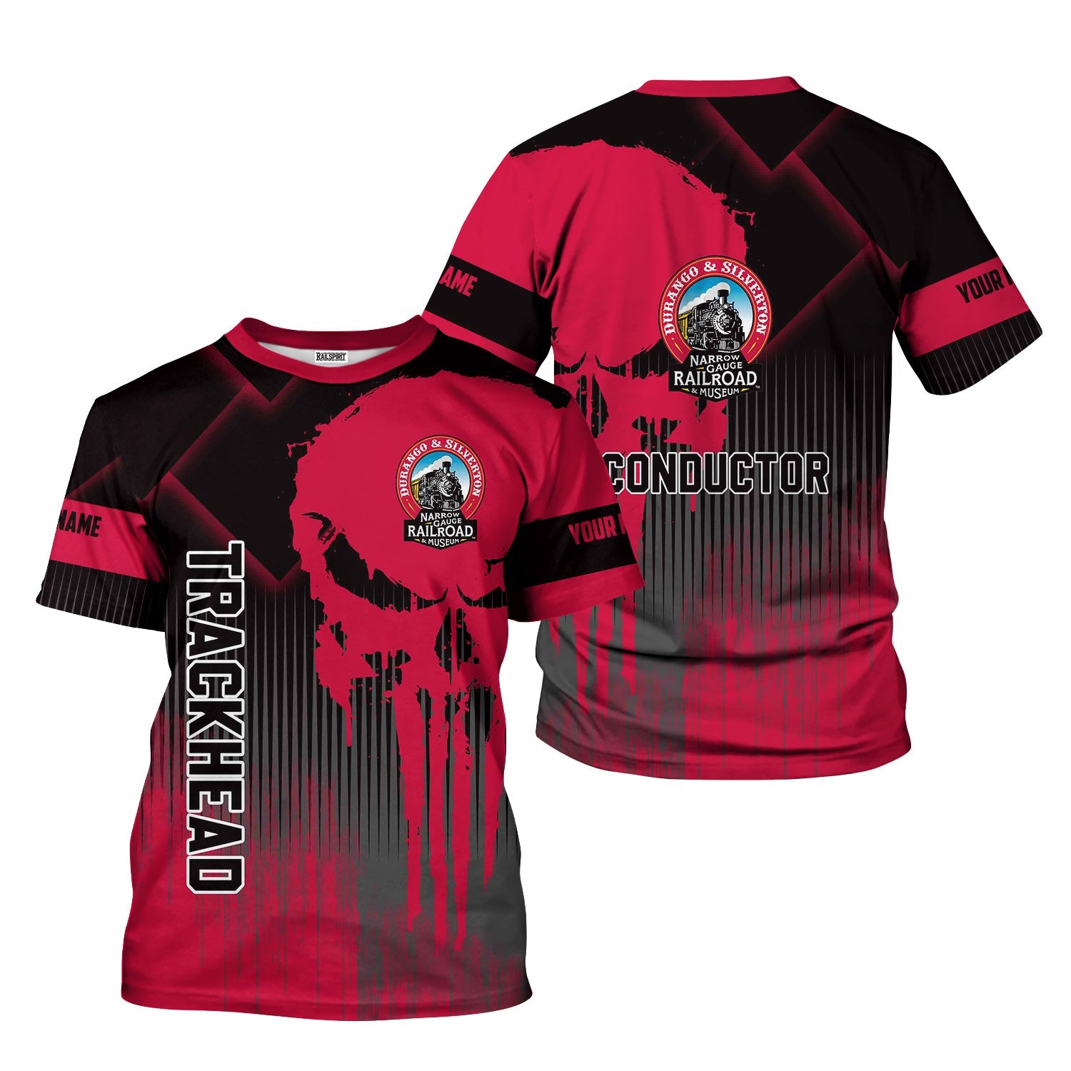 Railspirit Personalized Durango And Silverton Narrow Gauge Railroad T-Shirt Skull Design with Custom Job Train Shirt for Trackhead Crew