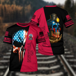 Railspirit Personalized Durango And Silverton Narrow Gauge Railroad T-Shirt Train Skull American Flag Shirt All Over Print