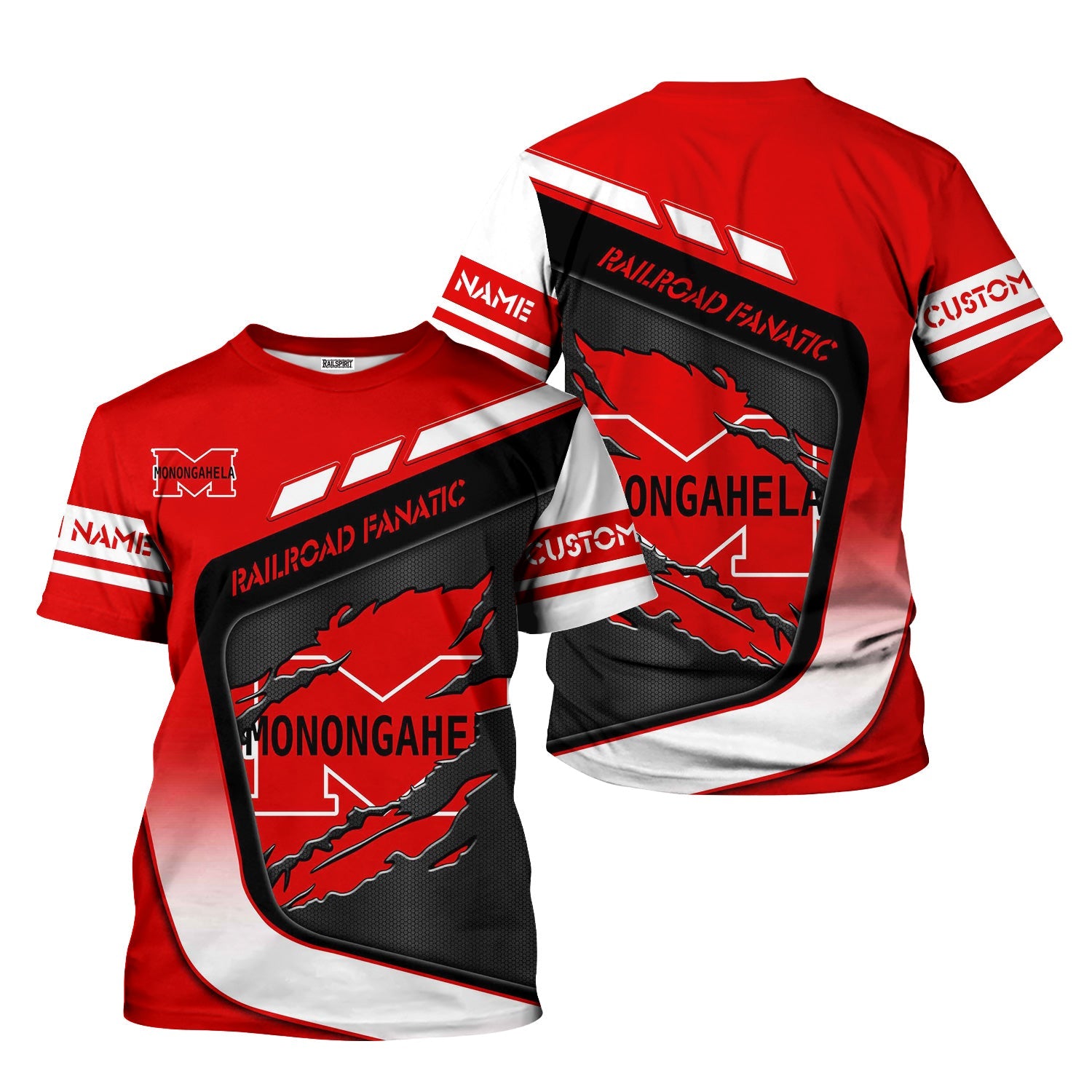 Railspirit Personalized Monongahela Railroad T-Shirt Ripped Texture Style Train Shirt For Railroad Fanatic