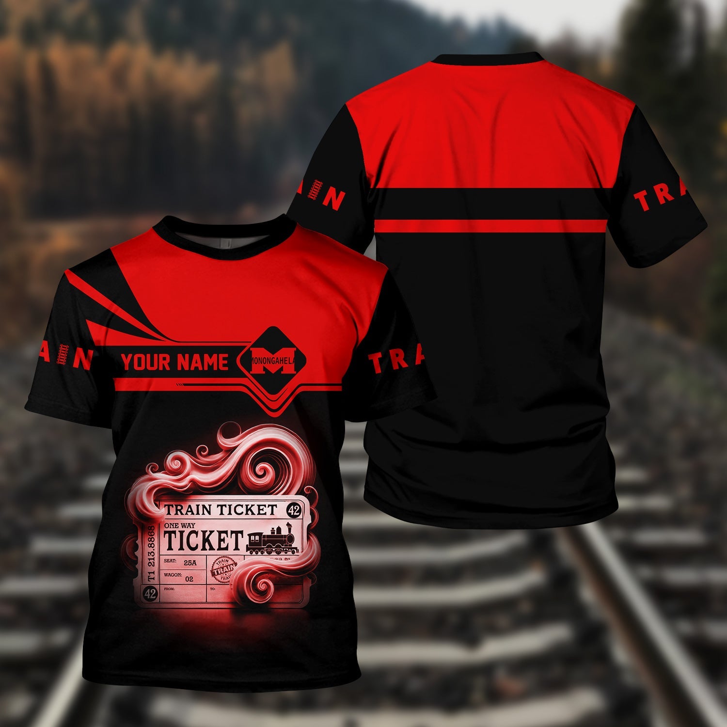 Railspirit Personalized Monongahela Railroad T Shirt Train Ticket American Locomotive Printed Train