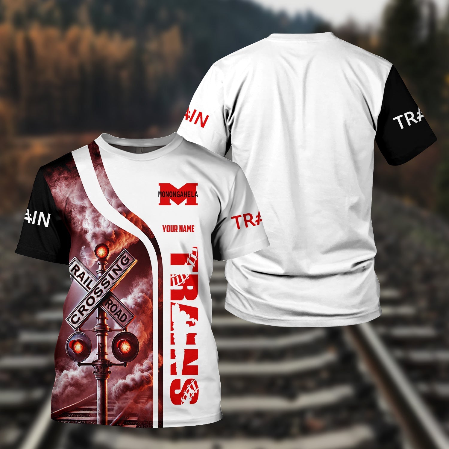 Railspirit Custom Name Monongahela Railroad T Shirt Railroad Crossing Sign Train Shirt All Over Print