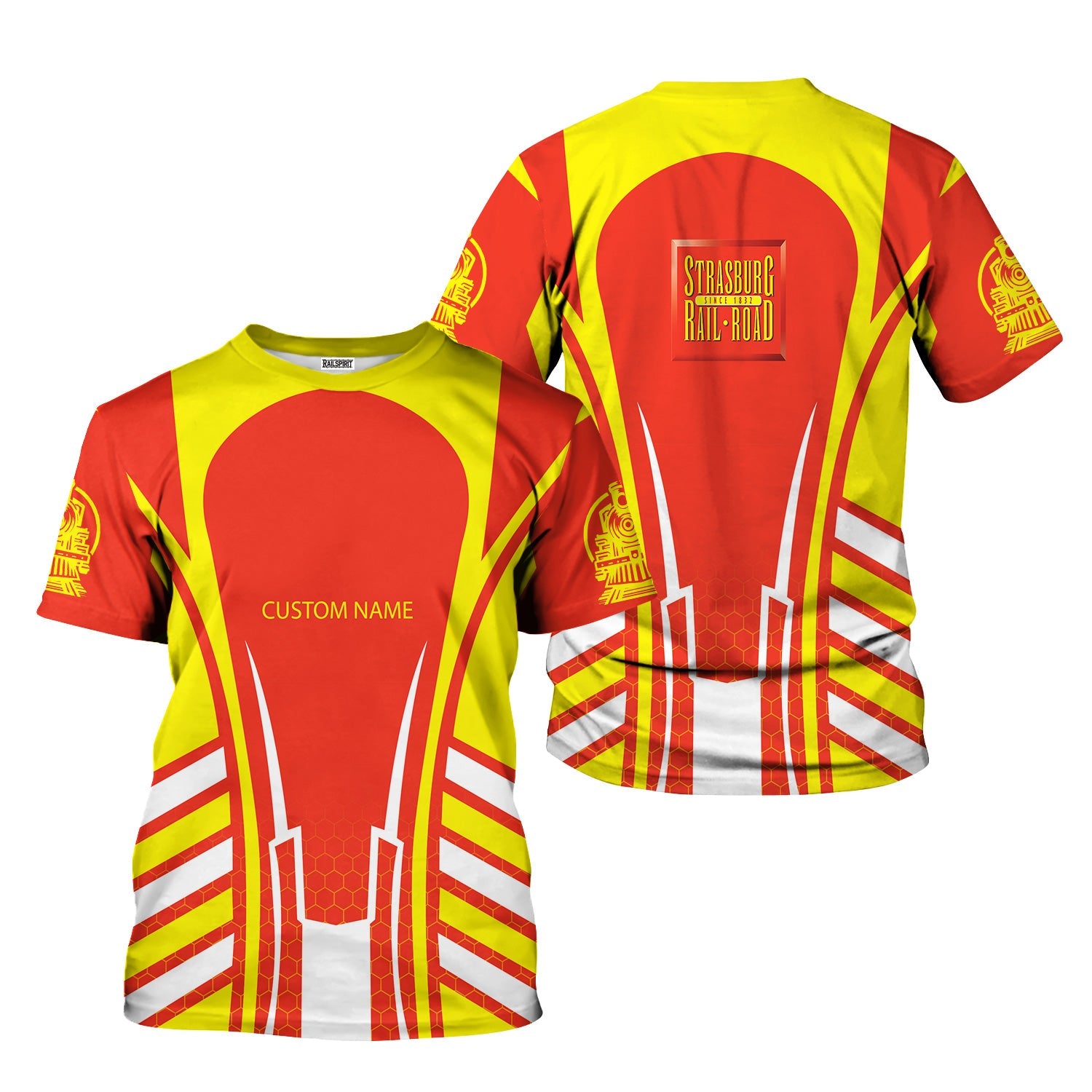 Railspirit Personalized Strasburg Railroad T-Shirt Striped Railroad Style Train Shirt All Over Print